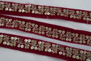 Magenta Pink Fancy Sequins Work Embroidered Border