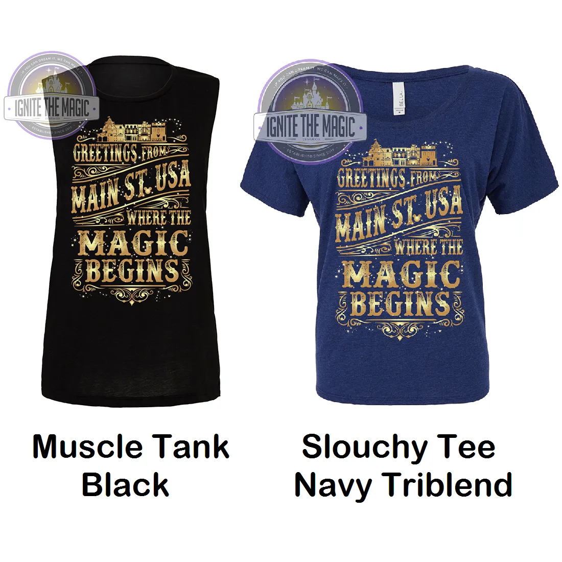 Main Street USA  Gold Print - Women's Tanks   Tees