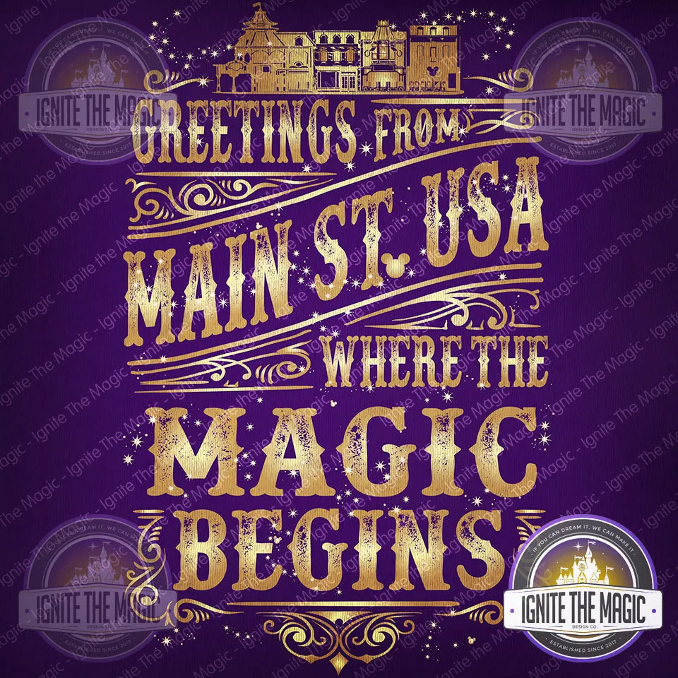 Main Street USA  Gold Print - Women's Tanks   Tees