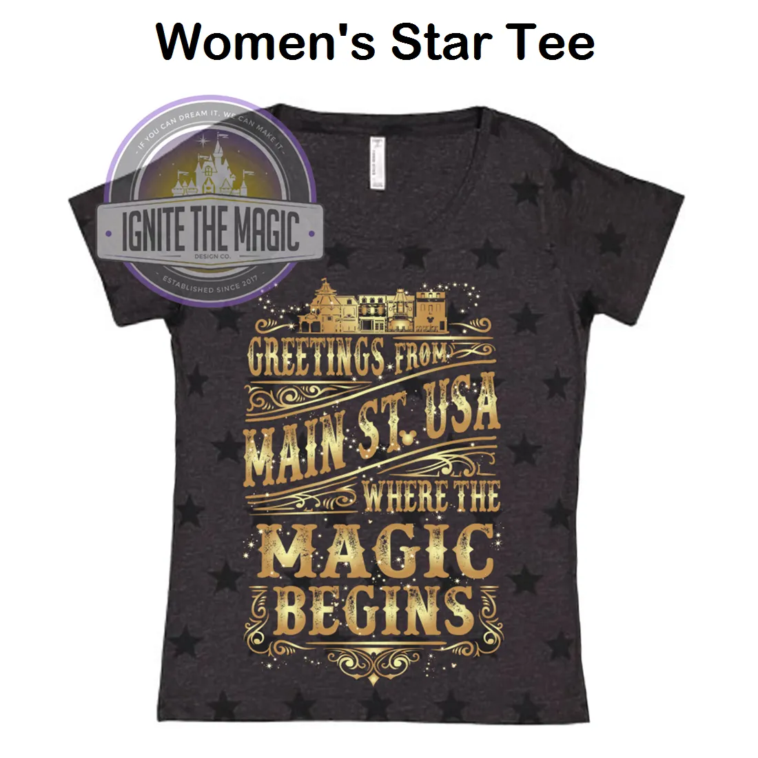 Main Street USA  Gold Print - Women's Tanks   Tees