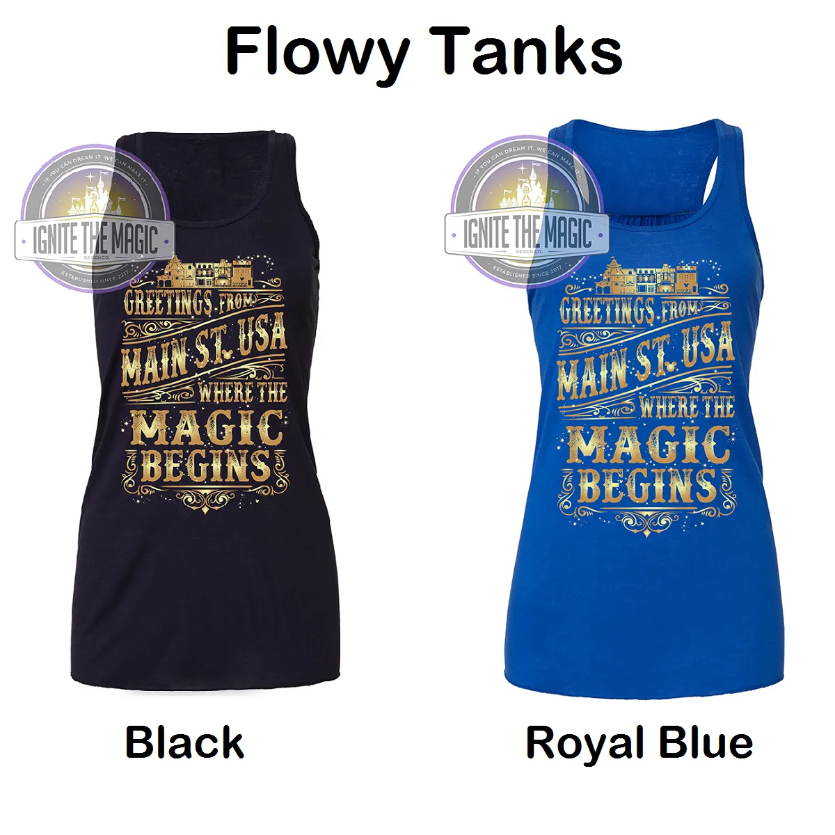 Main Street USA  Gold Print - Women's Tanks   Tees
