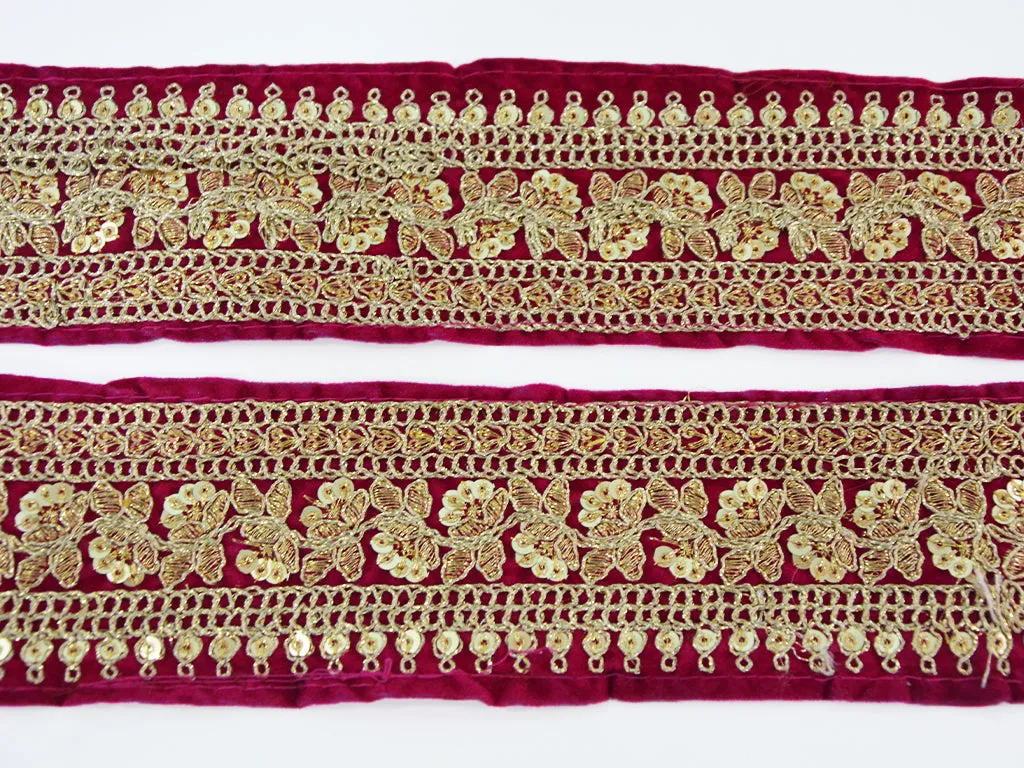 Maroon & Golden Sequins Zari Embroidered Border