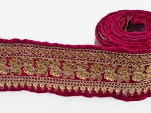 Maroon & Golden Sequins Zari Embroidered Border