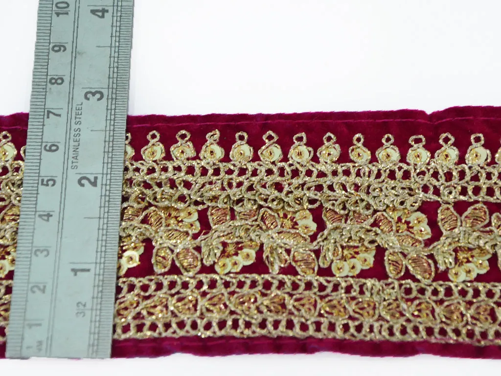 Maroon & Golden Sequins Zari Embroidered Border