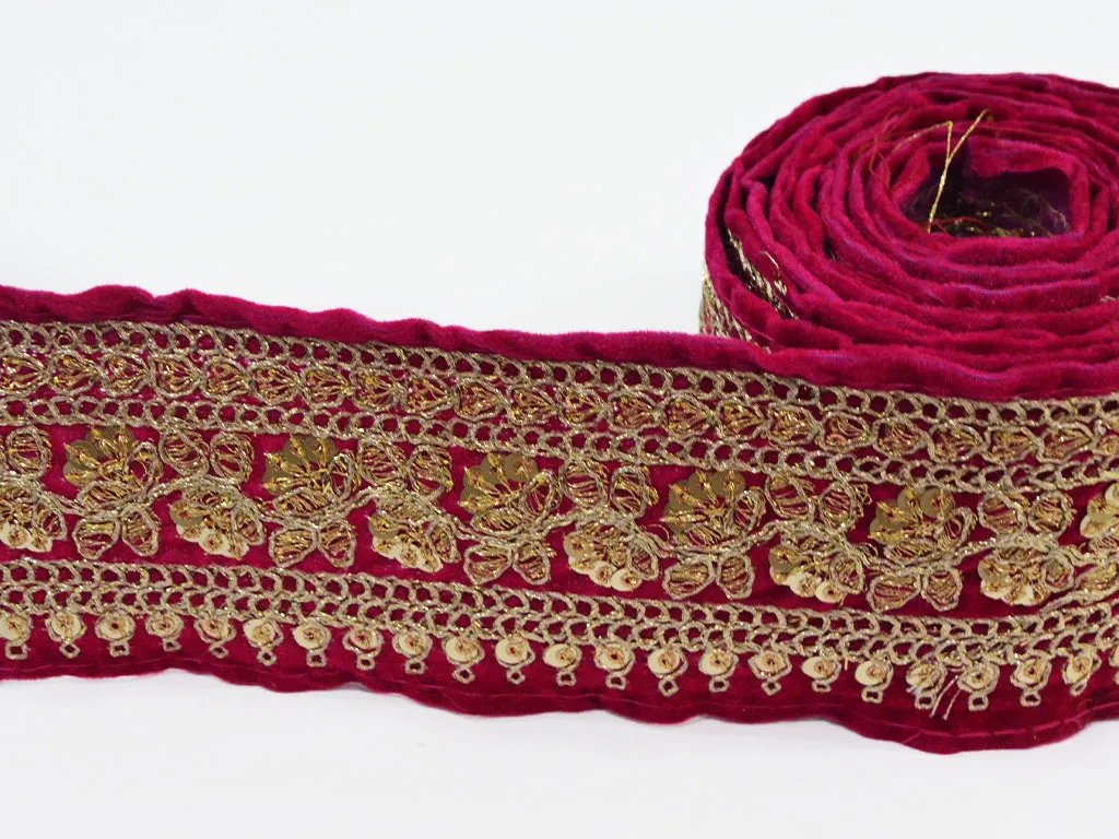 Maroon & Golden Sequins Zari Embroidered Border