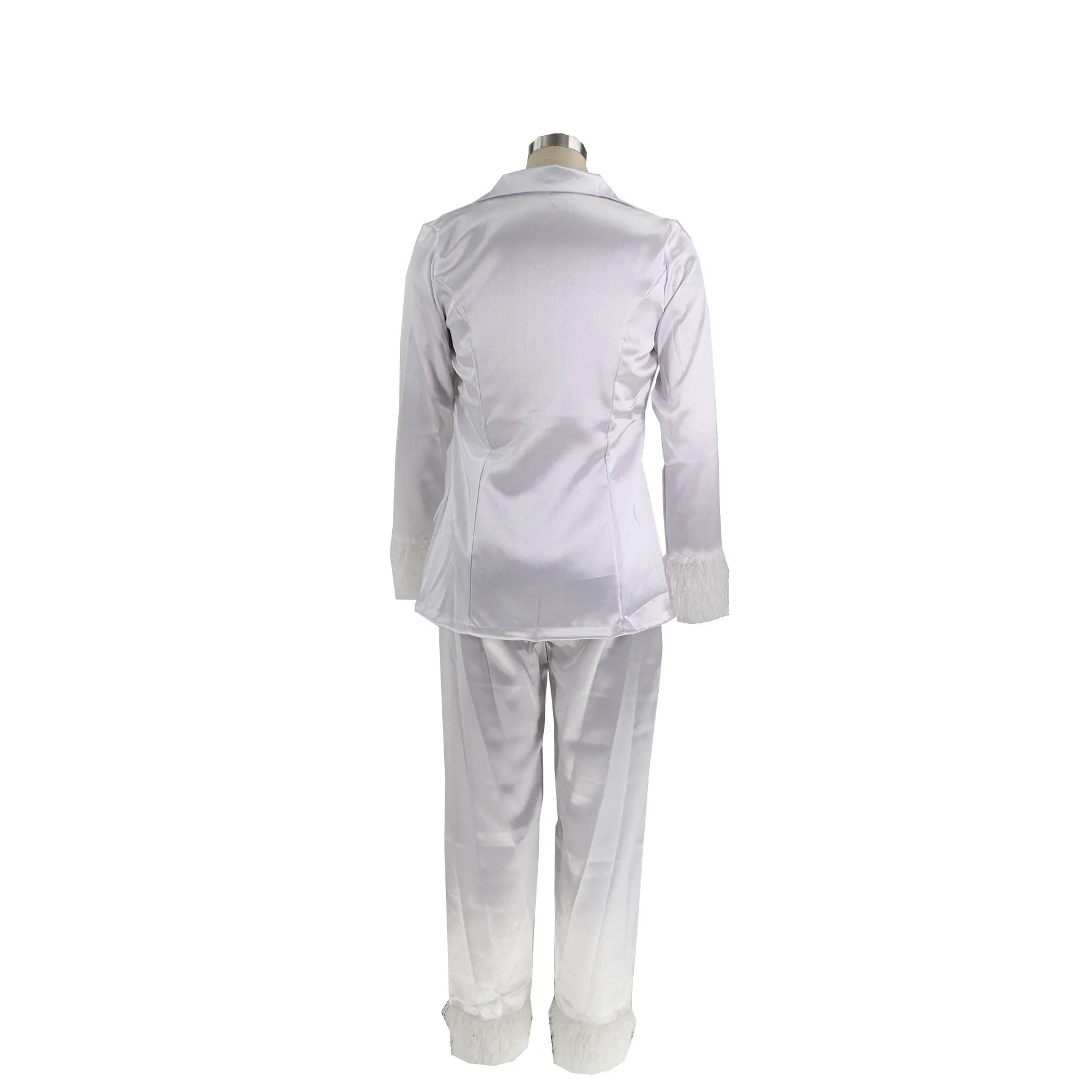 MB FASHION SATIN FEEL PANTS SUIT WITH FUR 2 PCS SET 092LY