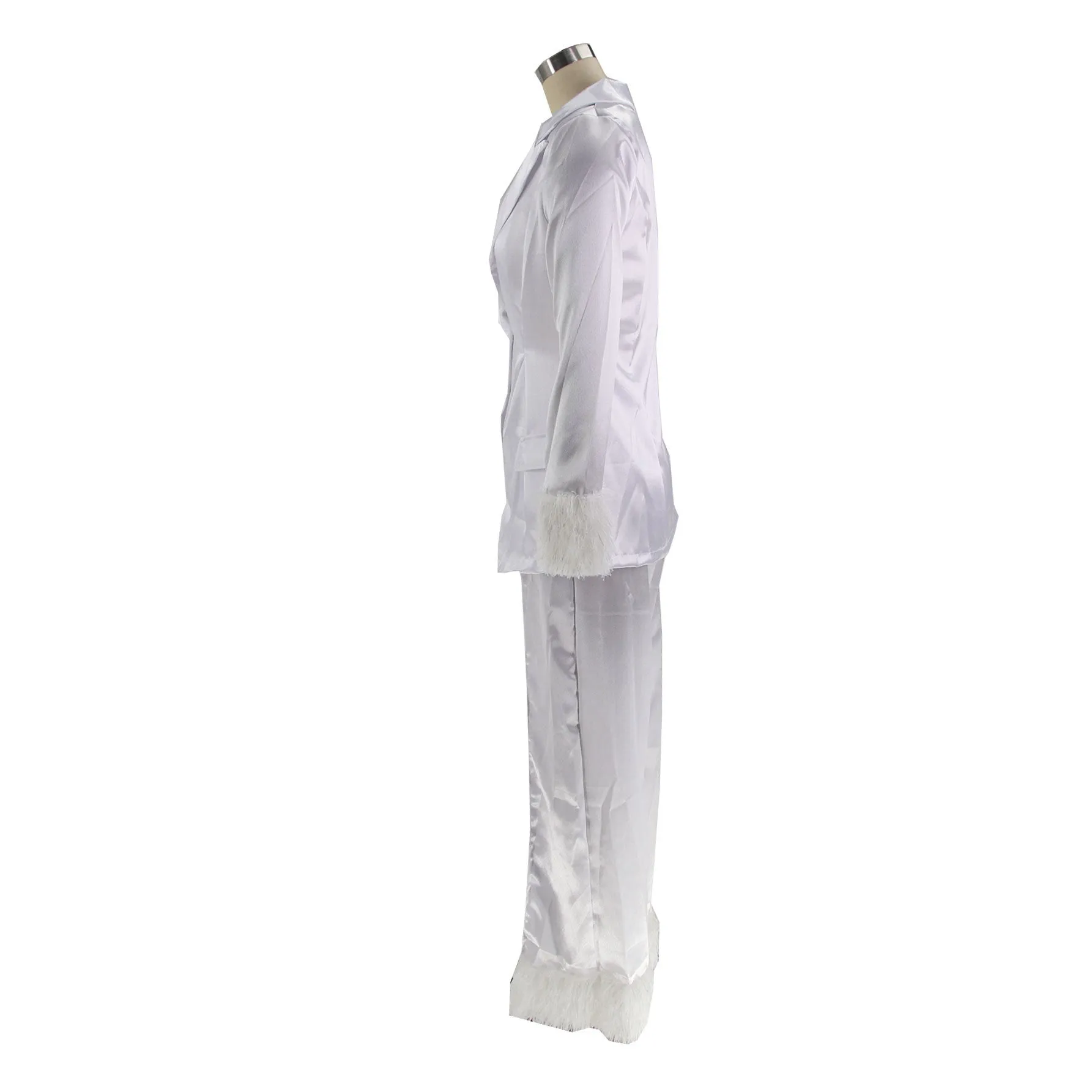 MB FASHION SATIN FEEL PANTS SUIT WITH FUR 2 PCS SET 092LY