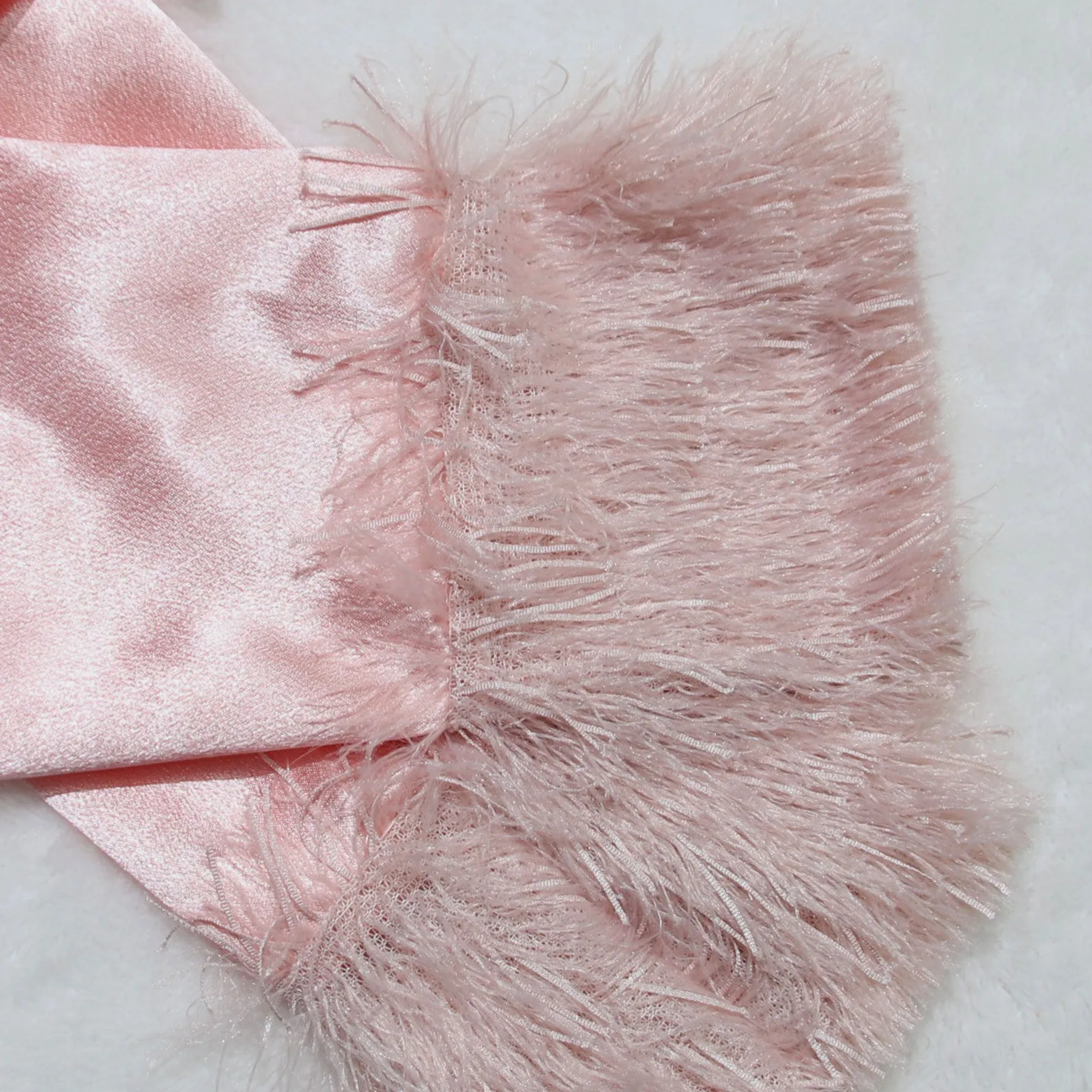 MB FASHION SATIN FEEL PANTS SUIT WITH FUR 2 PCS SET 092LY