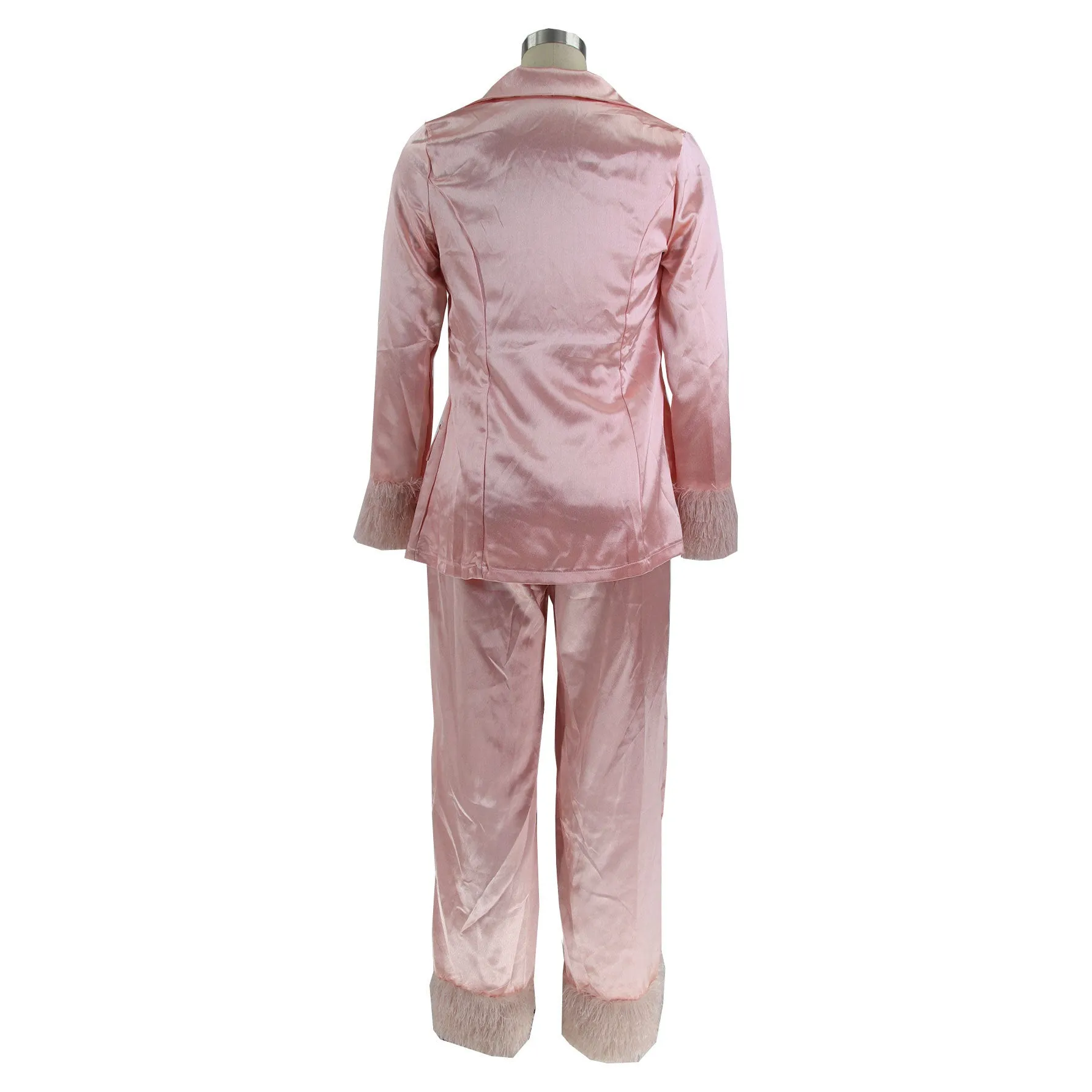 MB FASHION SATIN FEEL PANTS SUIT WITH FUR 2 PCS SET 092LY
