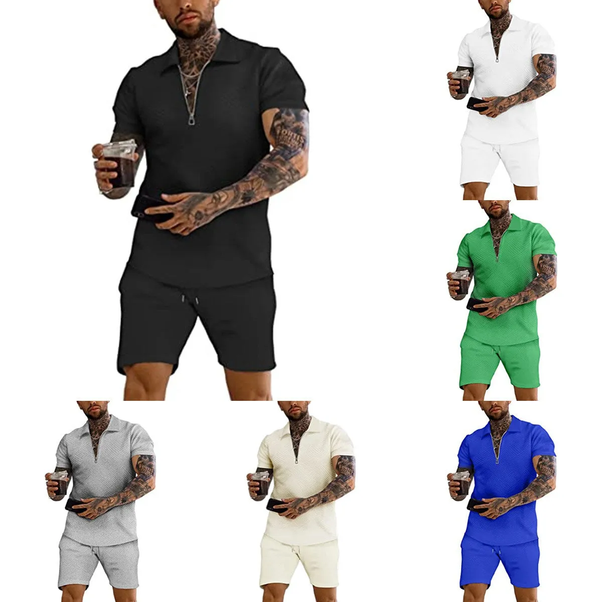 Men 2 Piece Shorts Outfits Short Sleeve Polo Shirt and Shorts Sets Summer Outfits for Men Tracksuit Set for Men S-XXL