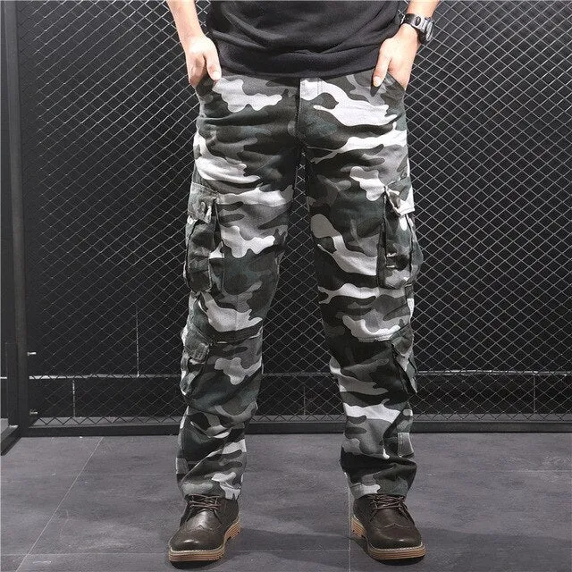 Mens Cargo Pants Casual Military Camouflage Army Clothing Plus Size Loose Multi-pocket Overalls Joggers Hip Hop Homme Trousers