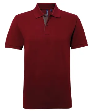 Mens classic fit contrast polo | Burgundy/Charcoal