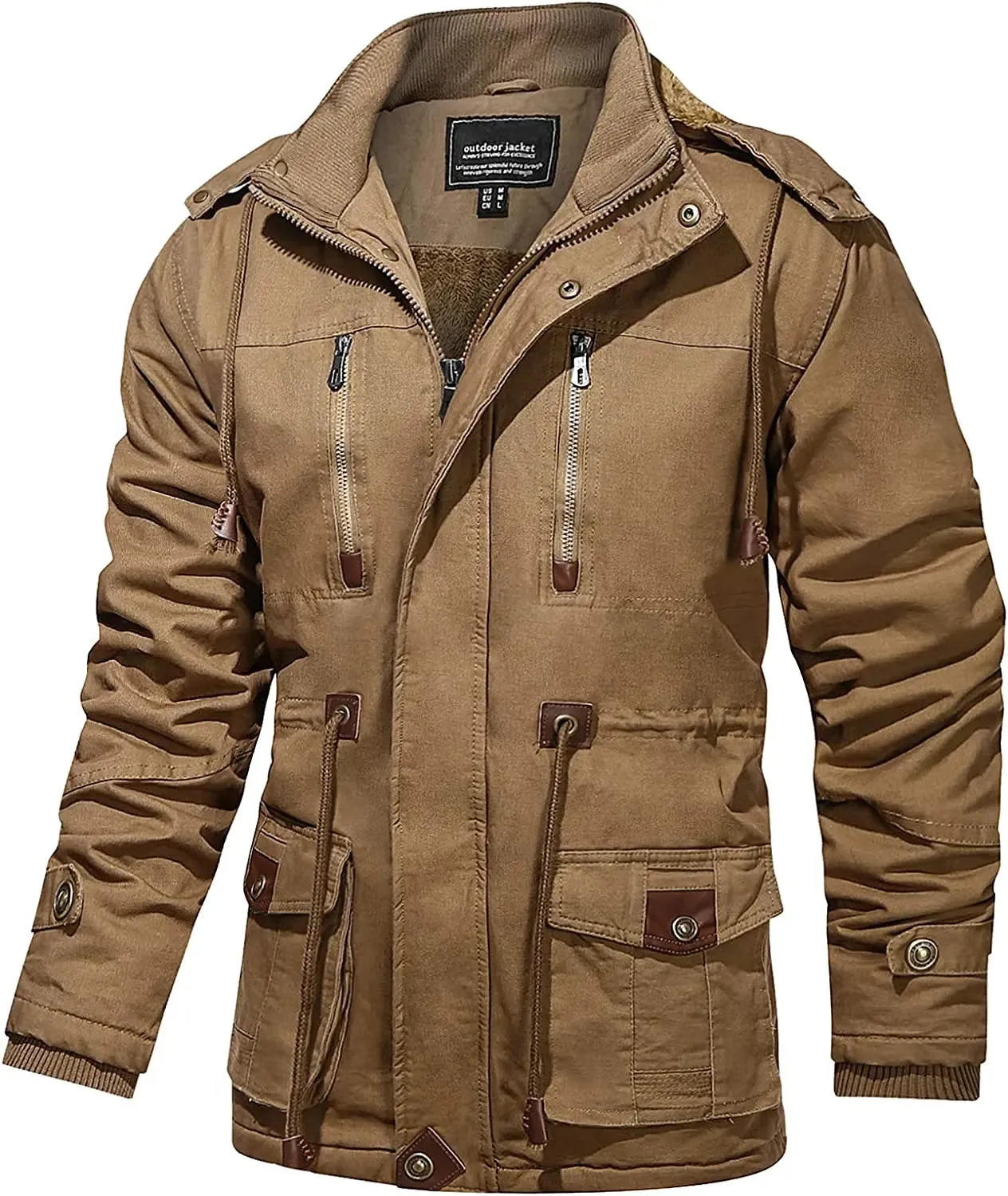Men's Coats Winter Thicken Fleece Cotton Military Tactical Work Jackets with Hood