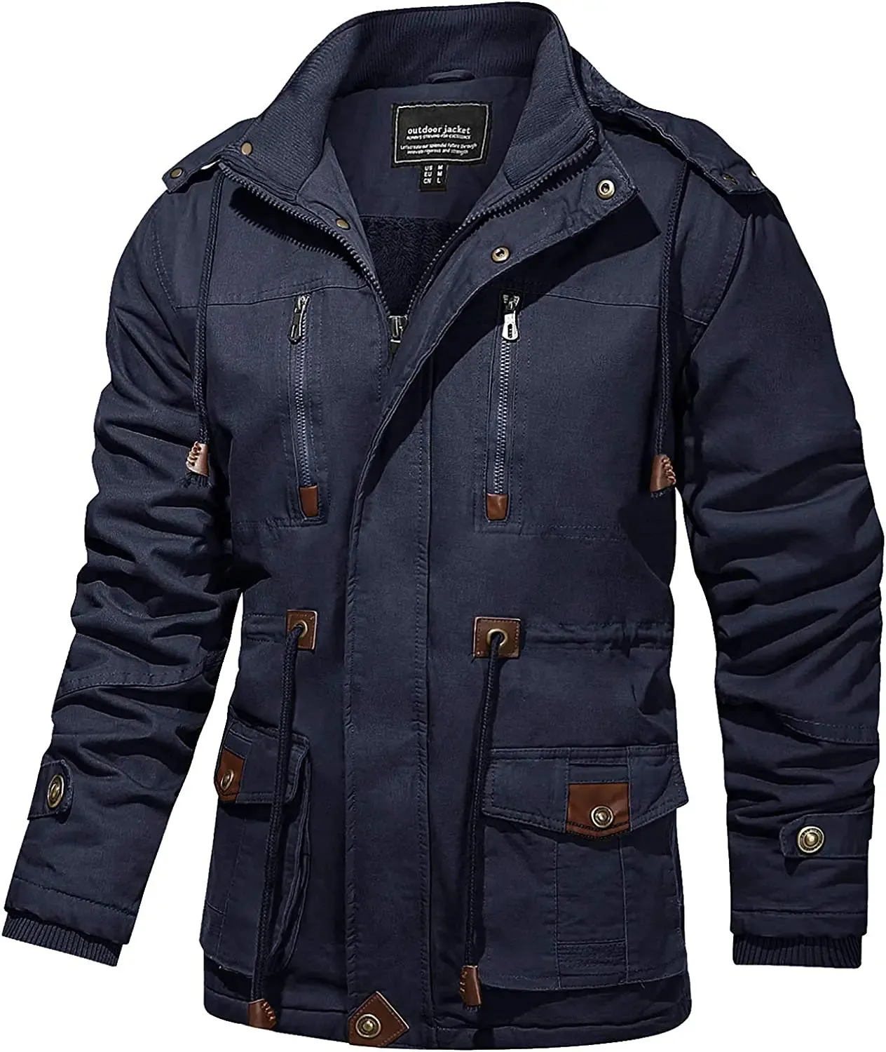 Men's Coats Winter Thicken Fleece Cotton Military Tactical Work Jackets with Hood
