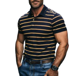 Men's Retro Casual Simple Striped Contrast Color Short-sleeved Polo Shirt 57096577TO