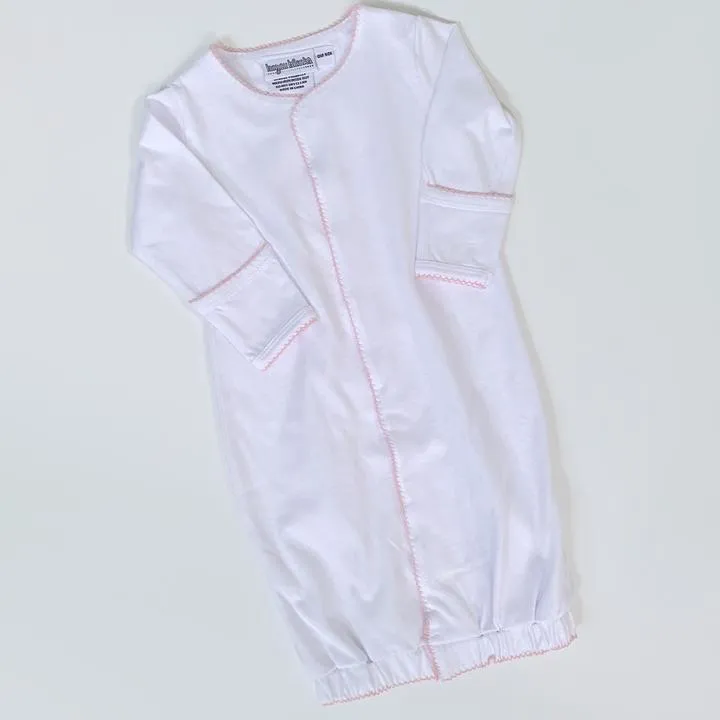 MONOGRAM LAYETTE PINK PICOT TRIM SNAP FRONT GOWN