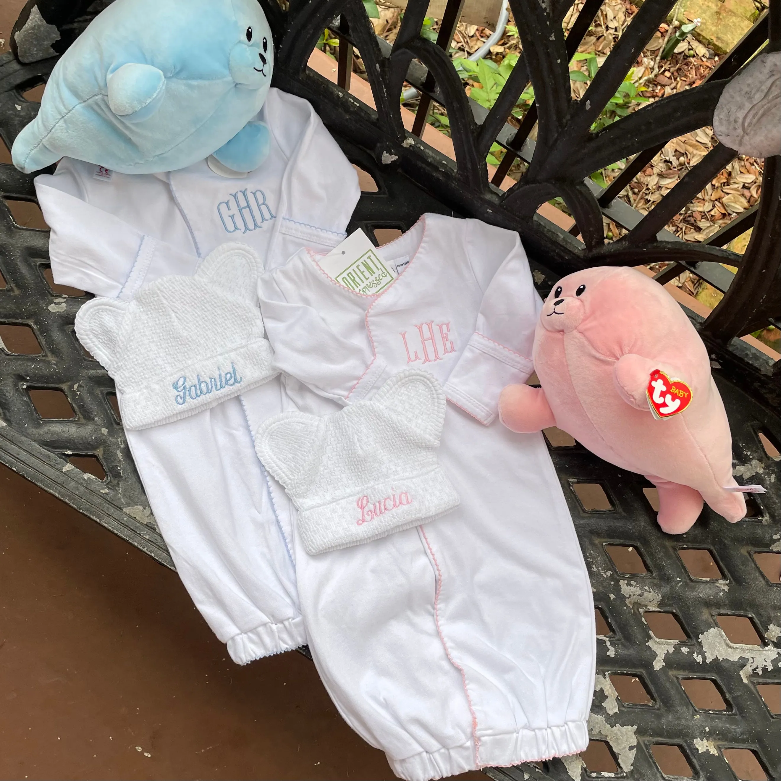 MONOGRAM LAYETTE PINK PICOT TRIM SNAP FRONT GOWN