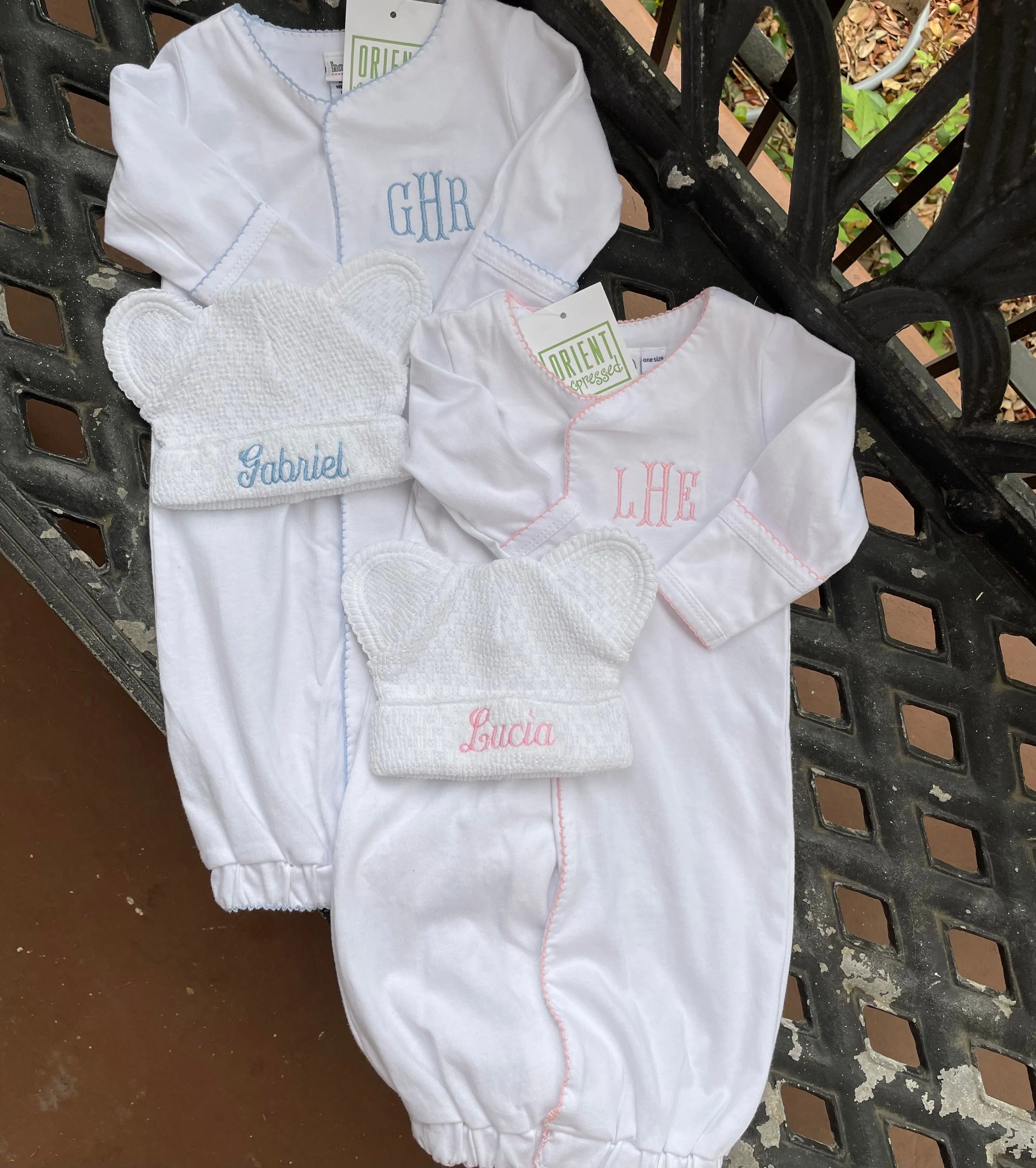 MONOGRAM LAYETTE PINK PICOT TRIM SNAP FRONT GOWN