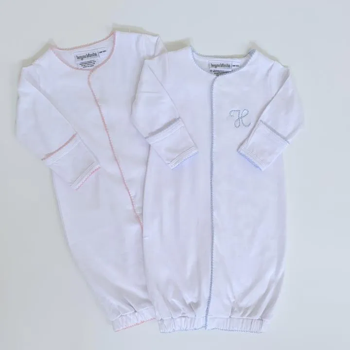 MONOGRAM LAYETTE PINK PICOT TRIM SNAP FRONT GOWN