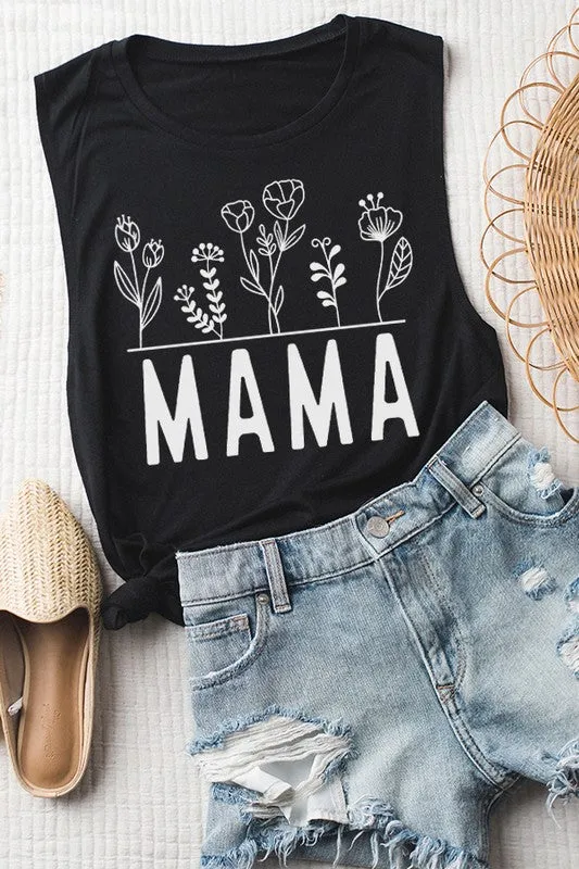 Mother's Day Mama Floral Muscle Tank Top