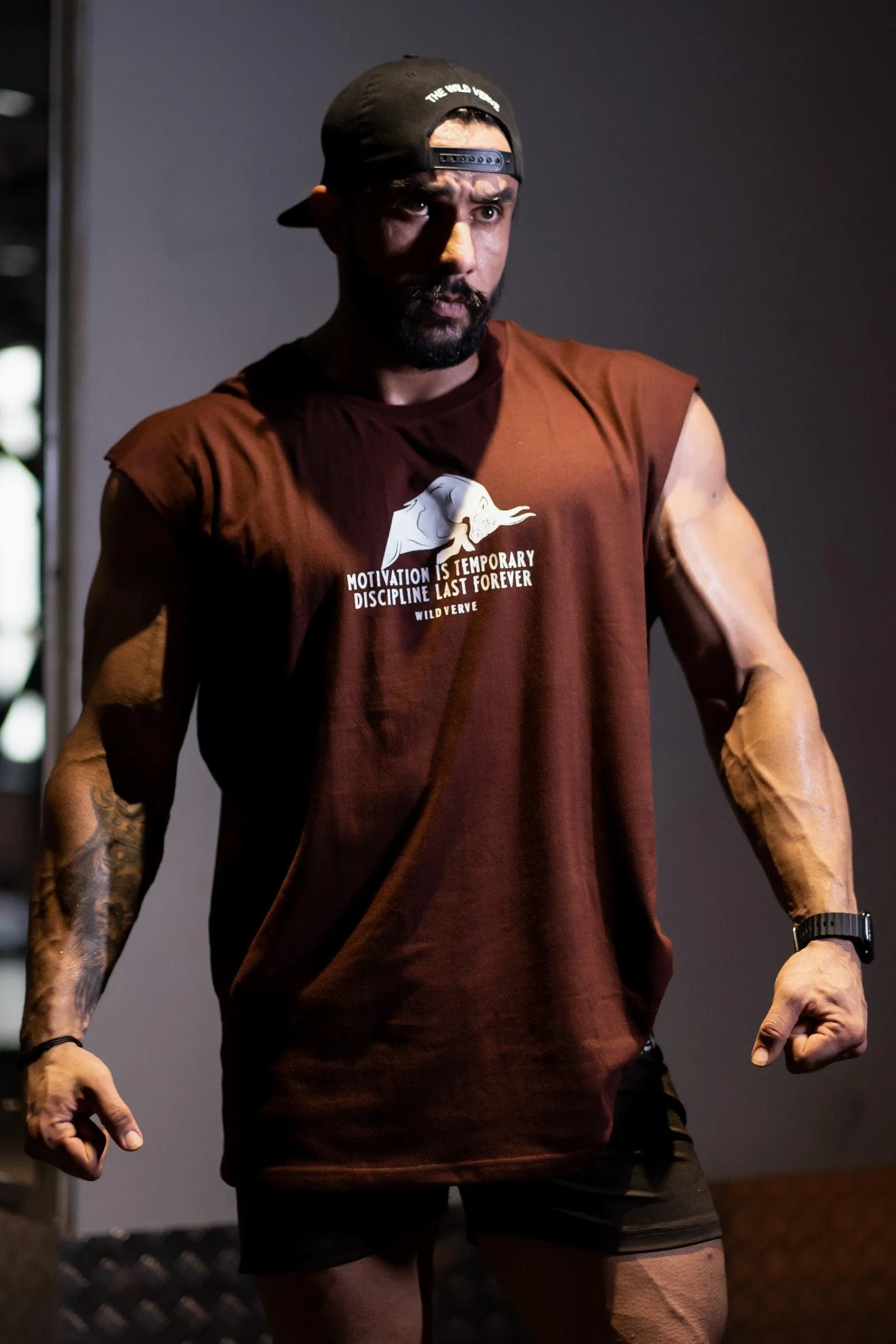 MOTIVATION IS TEMPORARY MUSCLE TEE (BROWN)