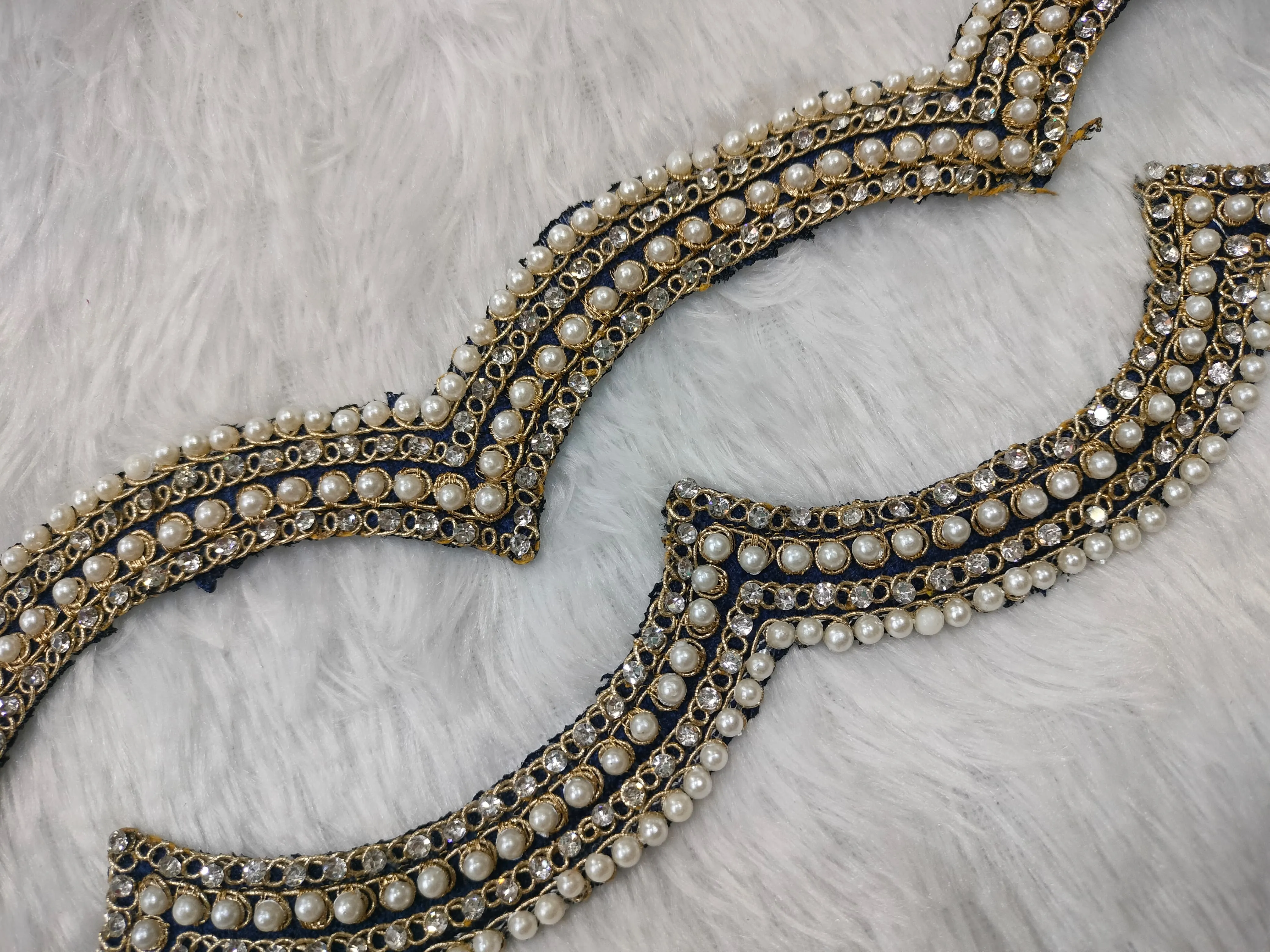 Navy Blue Fancy Pearl And Stone Embellished Trim