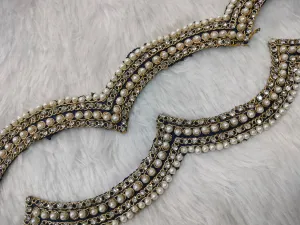 Navy Blue Fancy Pearl And Stone Embellished Trim