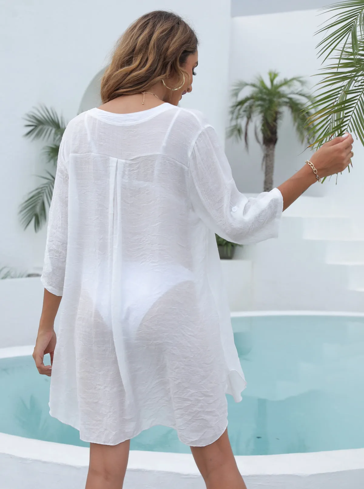 Notched Solid Color Beach Cover Up