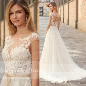 NumberSea 2022 Country Boho Wedding Dress For Women robe de mariée A Line Lace Tulle Wedding Gowns Open Back Off White New Real Photo