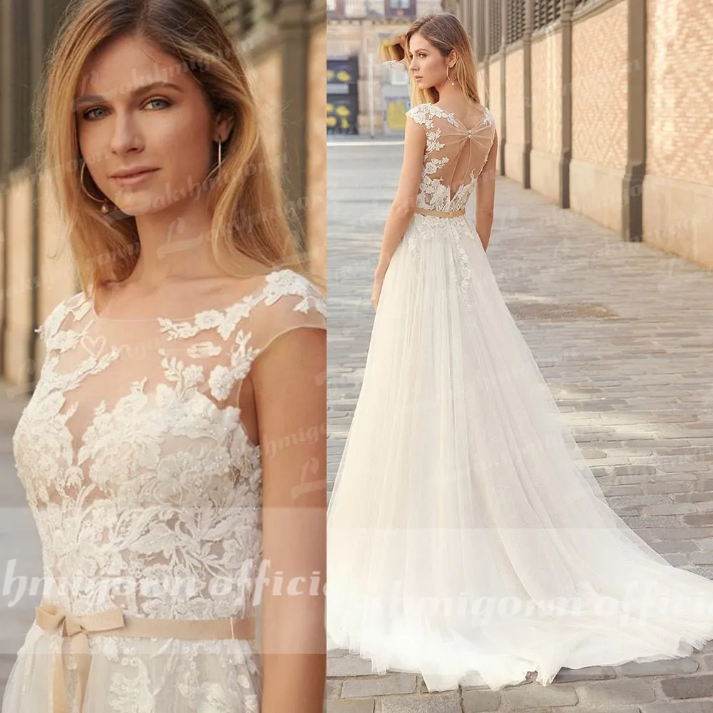 NumberSea 2022 Country Boho Wedding Dress For Women robe de mariée A Line Lace Tulle Wedding Gowns Open Back Off White New Real Photo