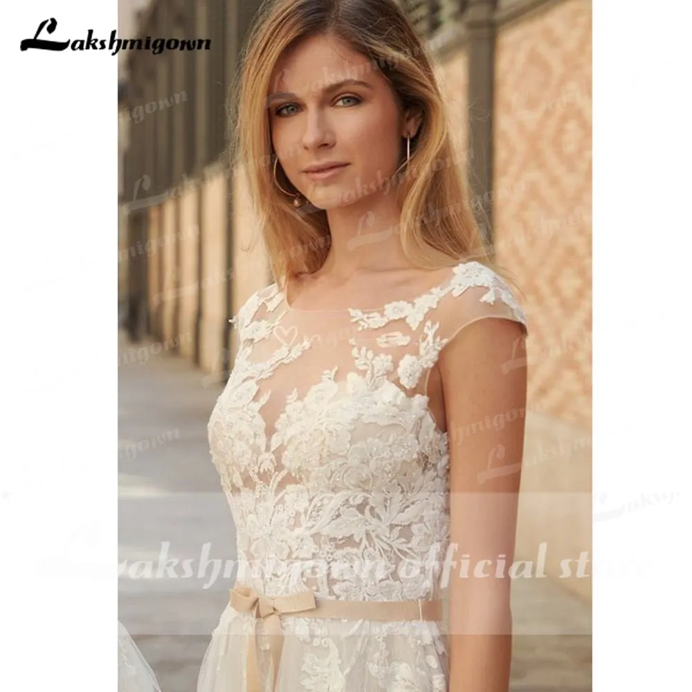 NumberSea 2022 Country Boho Wedding Dress For Women robe de mariée A Line Lace Tulle Wedding Gowns Open Back Off White New Real Photo