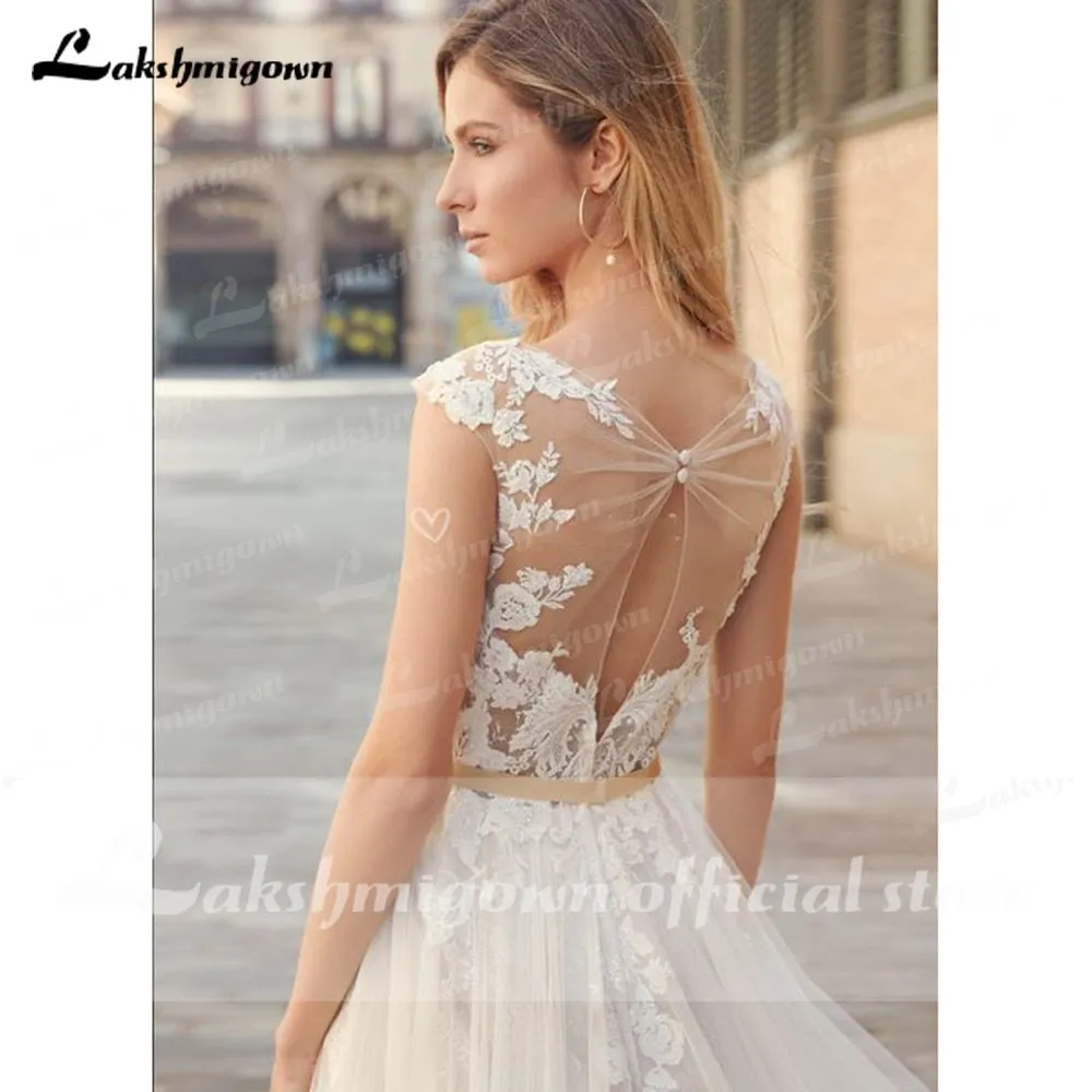 NumberSea 2022 Country Boho Wedding Dress For Women robe de mariée A Line Lace Tulle Wedding Gowns Open Back Off White New Real Photo