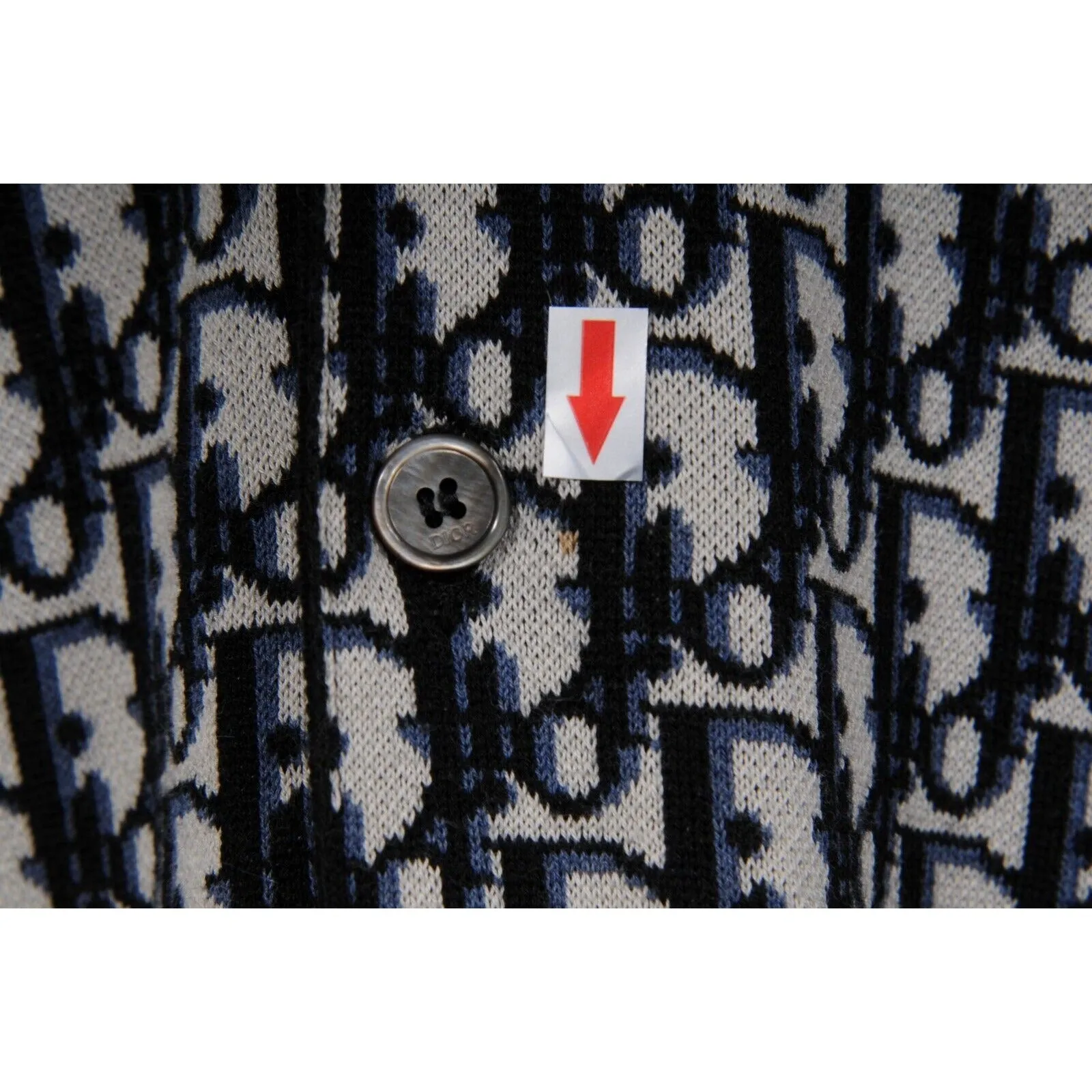 Oblique Logo Button Down Shirt Size Large Blue Beige Black Cotton