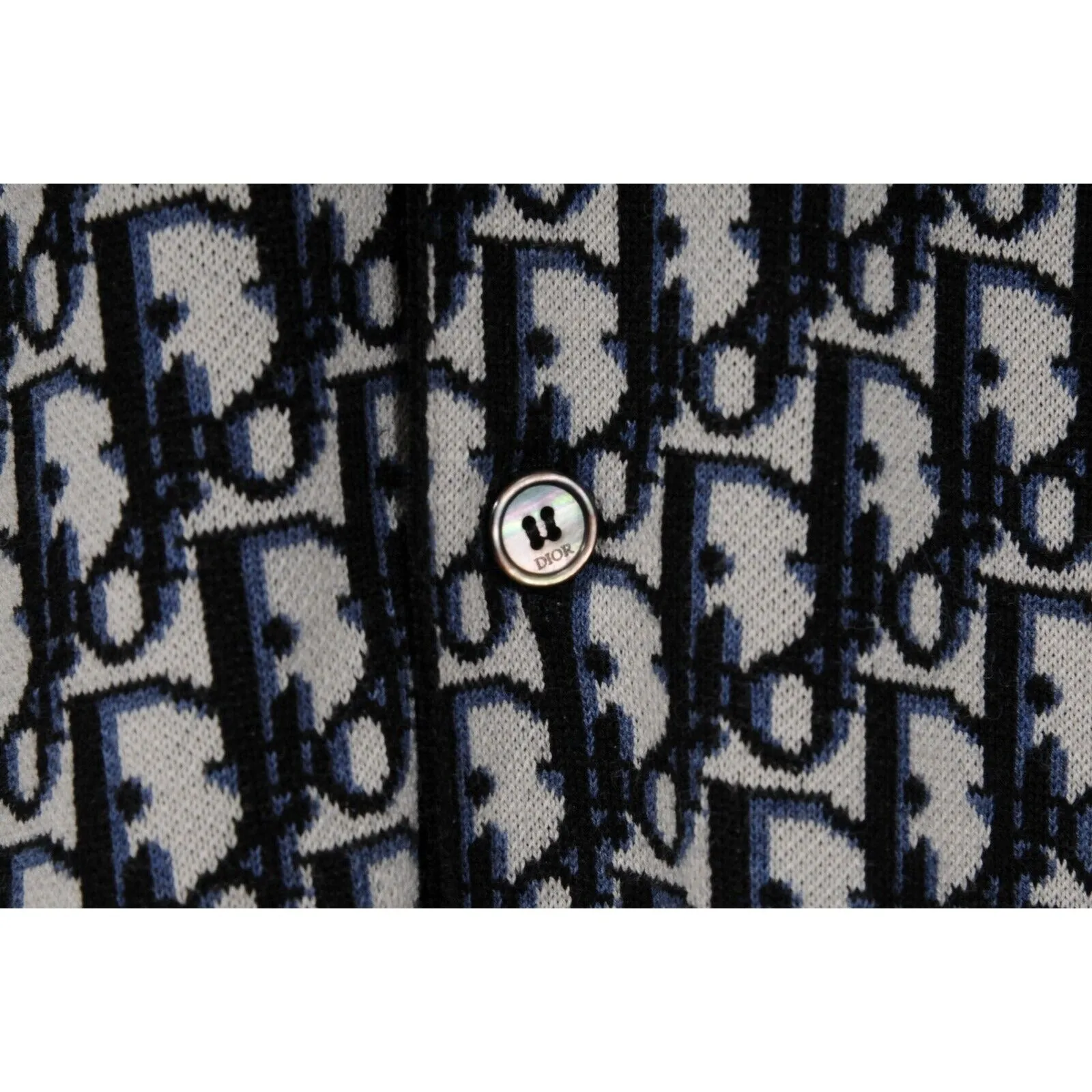 Oblique Logo Button Down Shirt Size Large Blue Beige Black Cotton