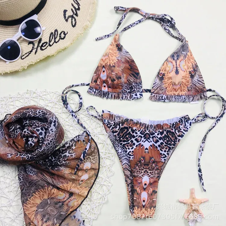 Ocean-Inspired Halter Bra & Bikini Set with Matching Cover-Up