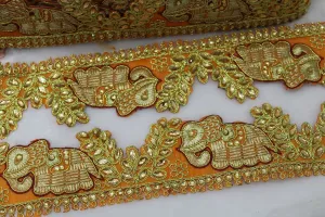 Orange Designer Zari Work Embroidered Border