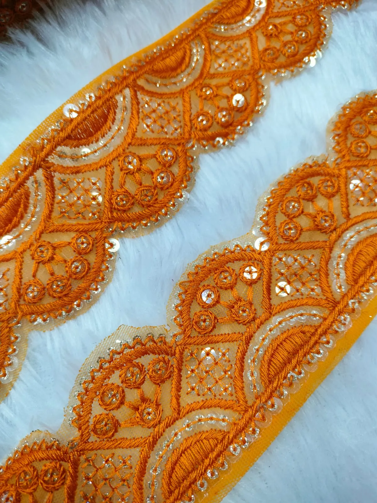 Orange Embellished Threadwork Trim
