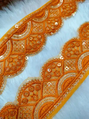 Orange Embellished Threadwork Trim