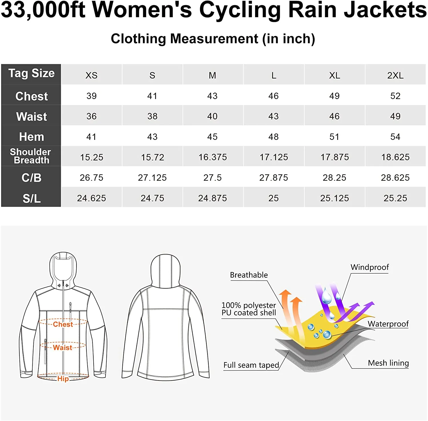 Packable Rain Jacket Women Lightweight Waterproof Raincoat with Hood Cycling Bike Jacket Windbreaker