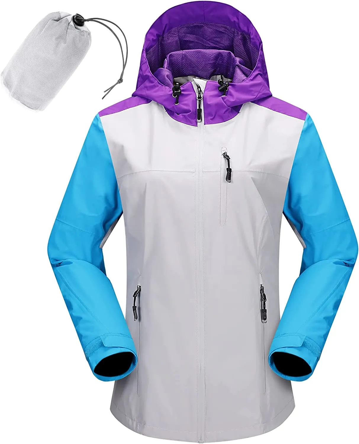 Packable Rain Jacket Women Lightweight Waterproof Raincoat with Hood Cycling Bike Jacket Windbreaker