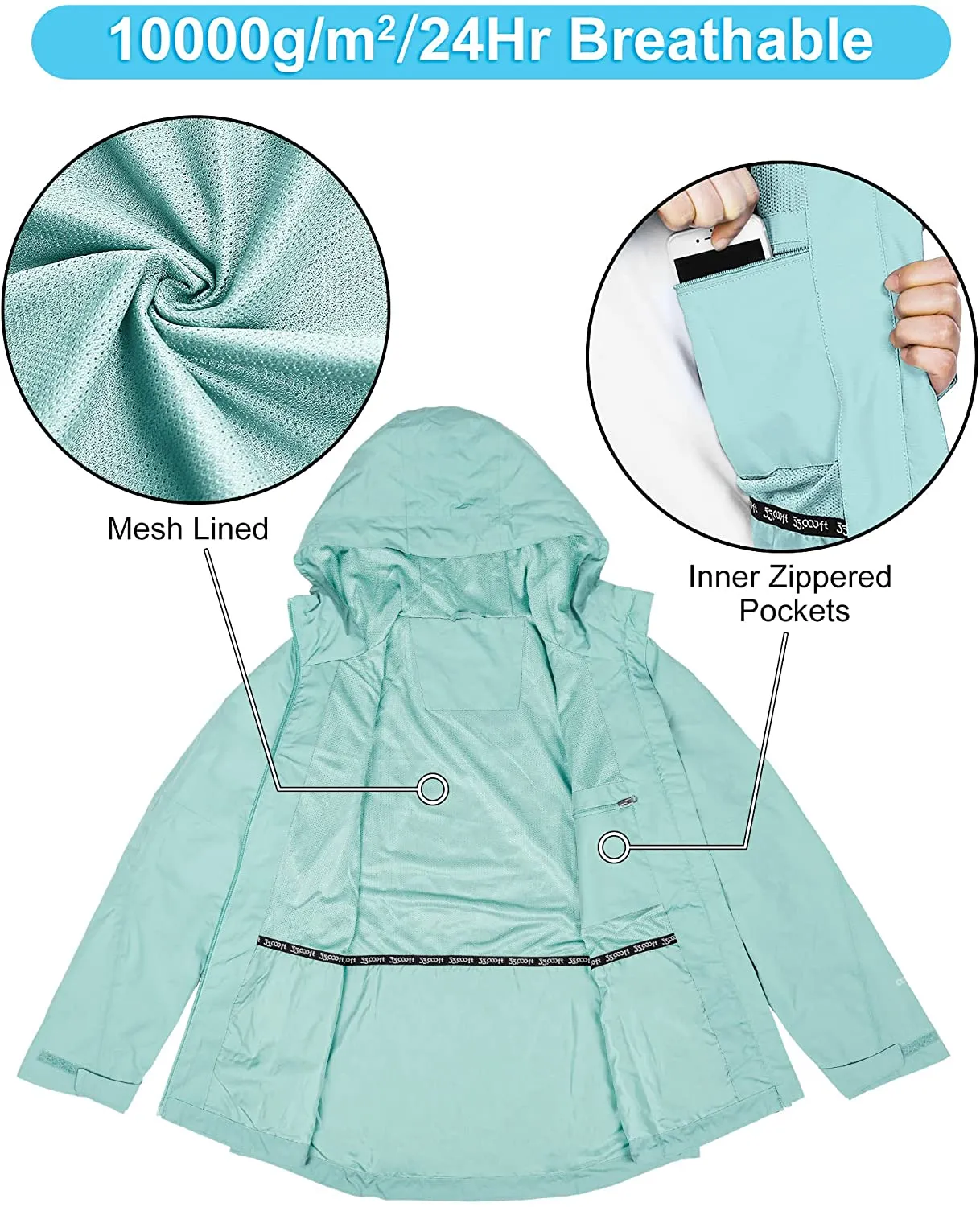 Packable Rain Jacket Women Lightweight Waterproof Raincoat with Hood Cycling Bike Jacket Windbreaker