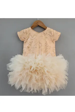 Peach Grey Sequins Embroidered Frill Dress