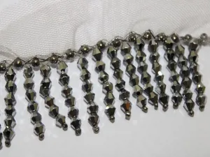 Pencil Gray Crystal Beads Work Fringe Lace