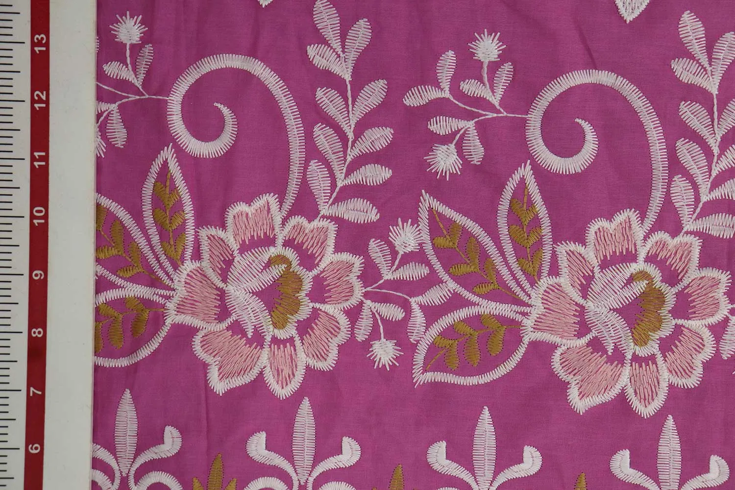 Pink & White Traditional Embroidered Cotton Lace Fabric