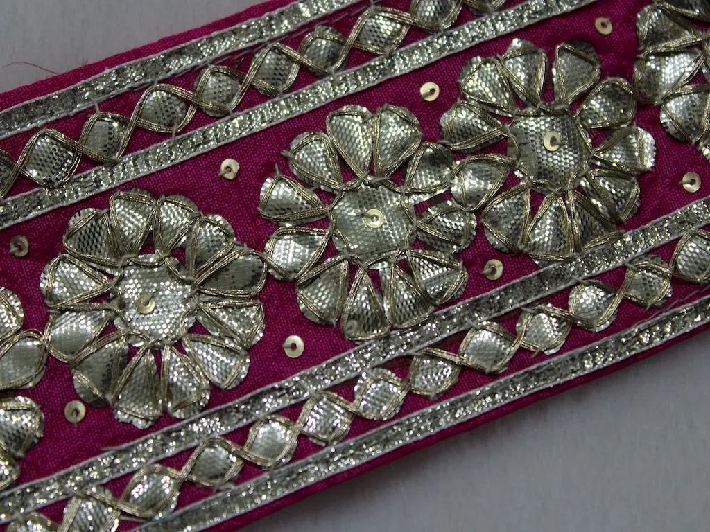 Pink Floral Gota Work Embroidered Border
