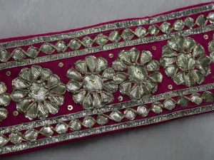 Pink Floral Gota Work Embroidered Border