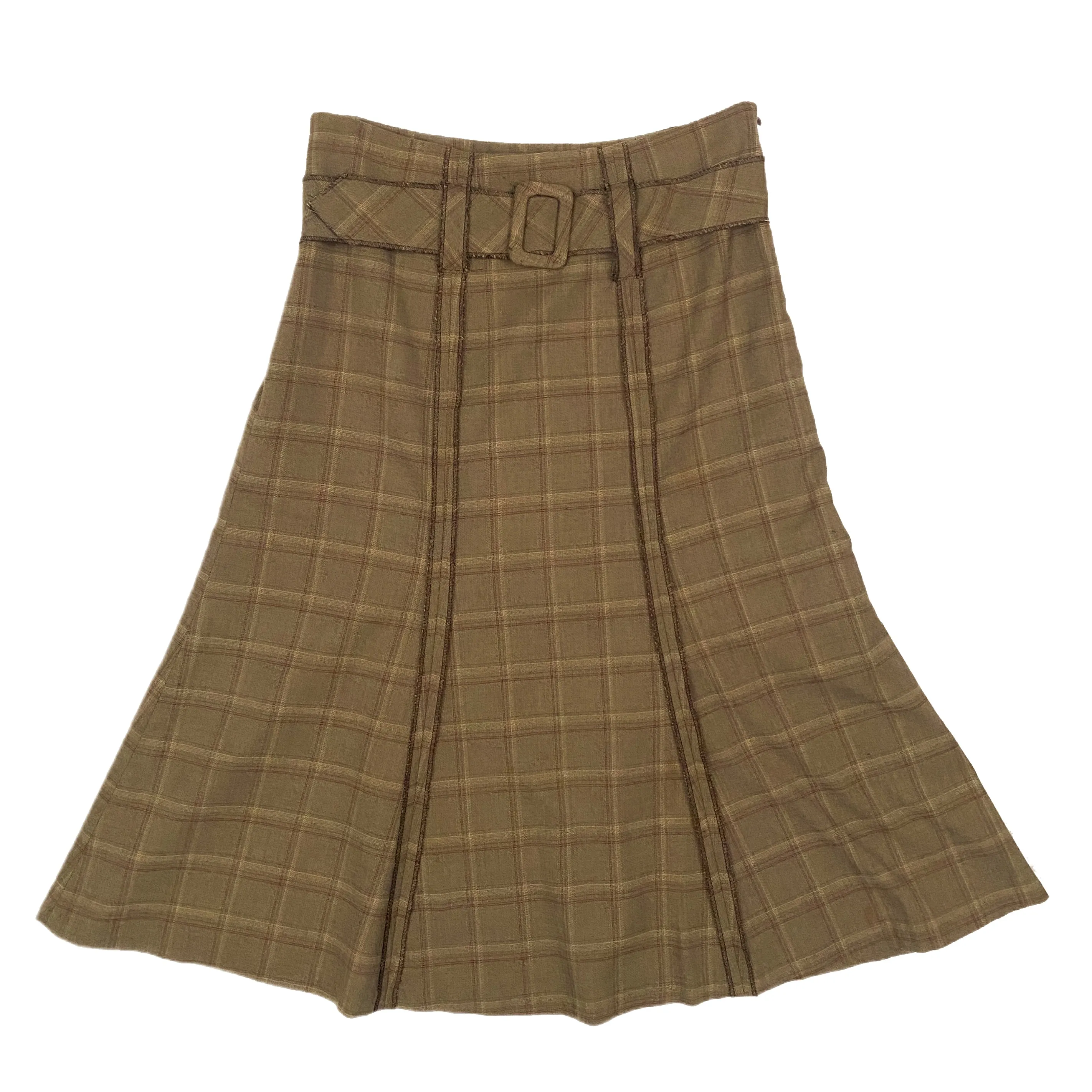 Plaid Belted Maxi Skirt (M)