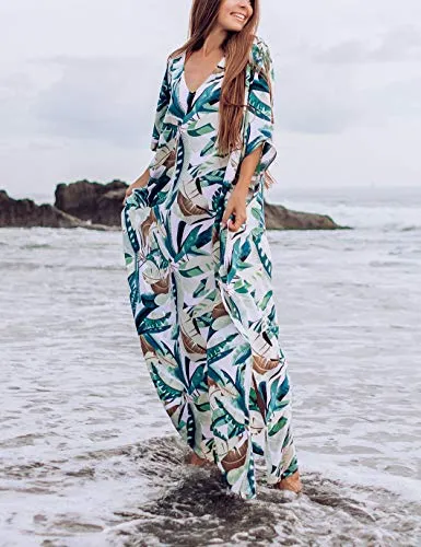 Plus Size Women's Beach Kaftan Dress Half Sleeve Swim Cover Up