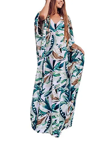 Plus Size Women's Beach Kaftan Dress Half Sleeve Swim Cover Up