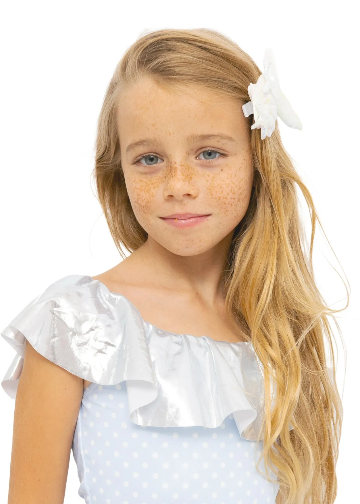 POLKA DOT SWIMSUIT WITH SILVER RUFFLE